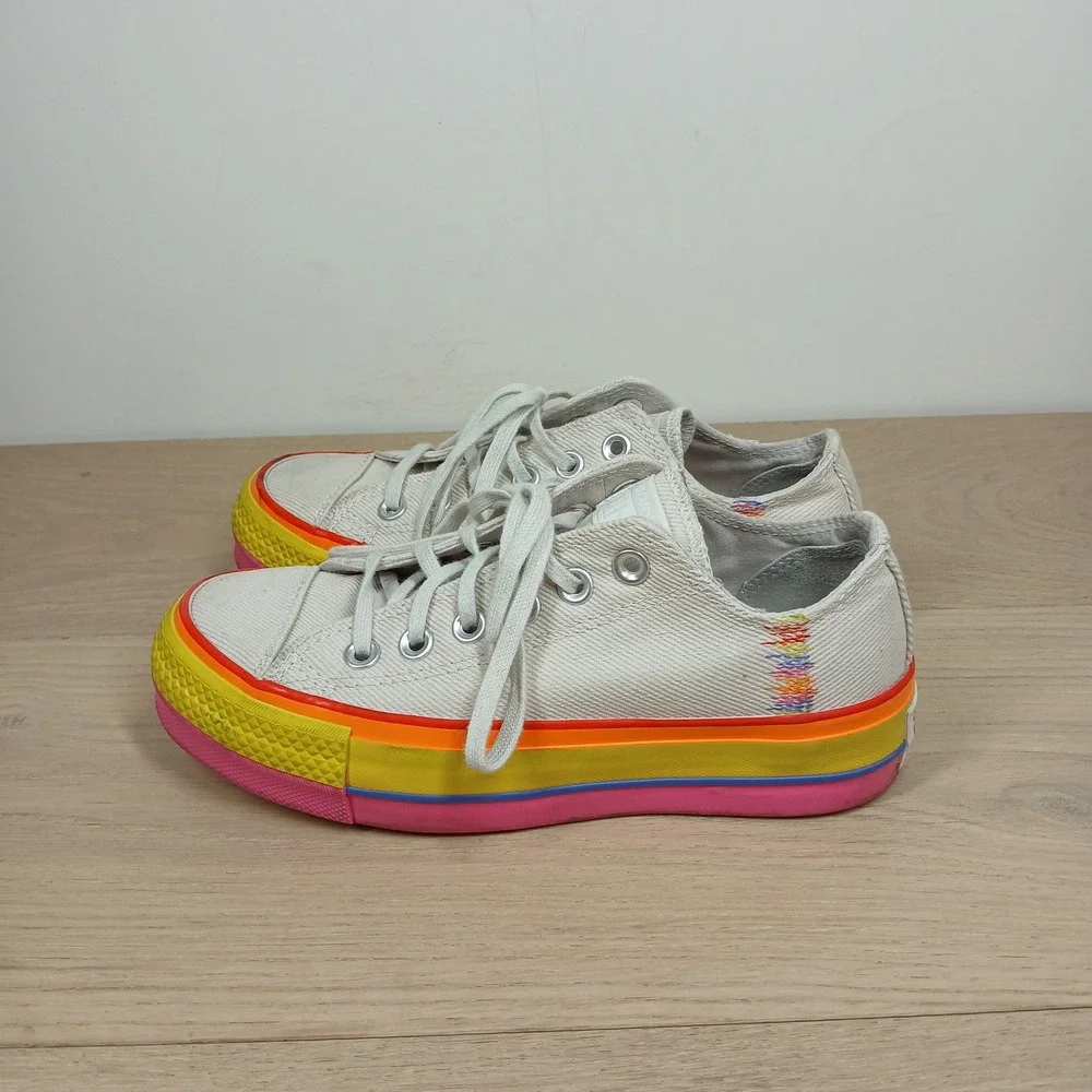 Converse Chuck Taylor Sneakers Kids 5 Rainbow Platform Cream